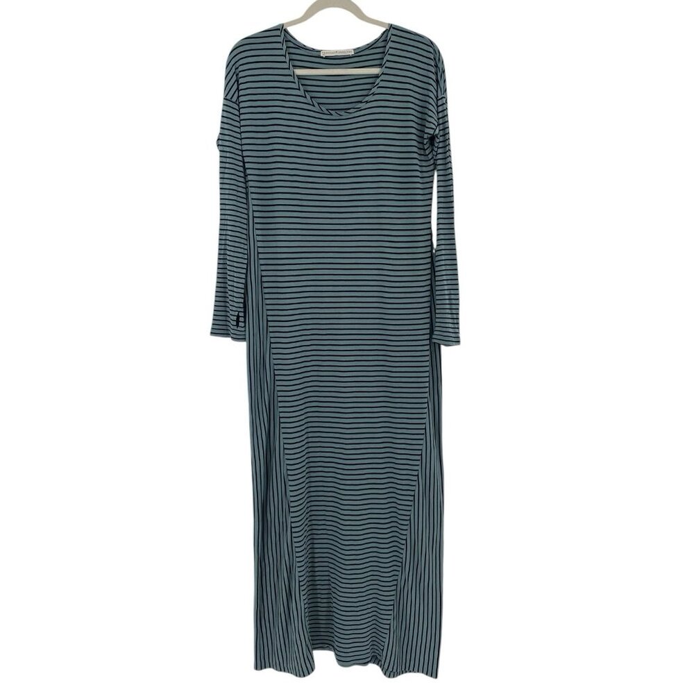 Peruvian Connection Sz Small Maxi Dress Long Sleeve Thumbholes Pima Modal Stripe